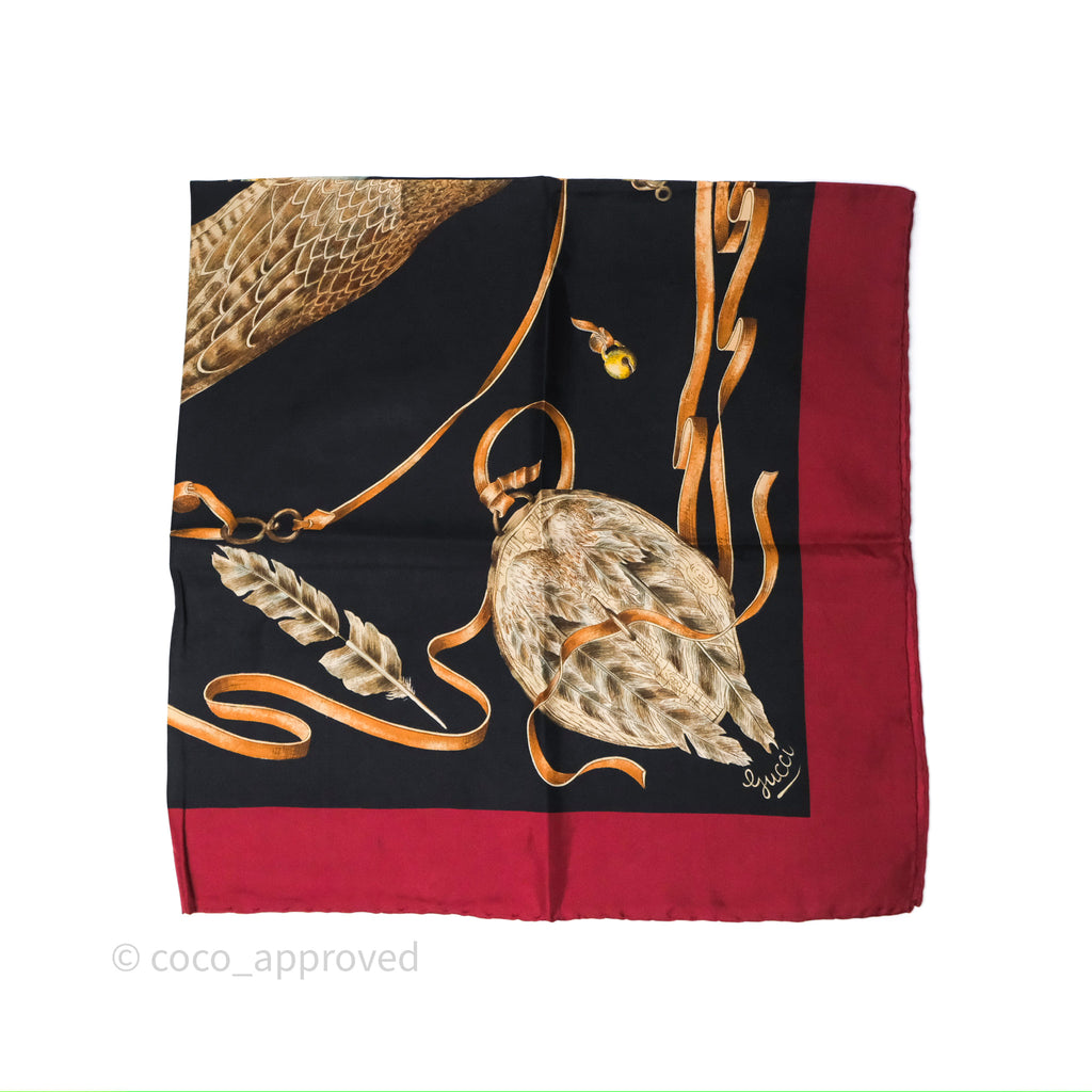 Gucci Bird Printed Scarf Seta Dark Red