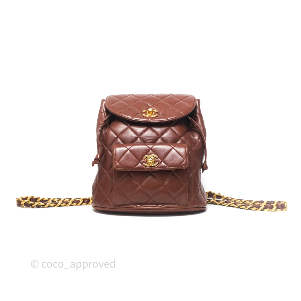 Chanel Vintage CC Duma Backpack Brown Lambskin 24K Gold Hardware