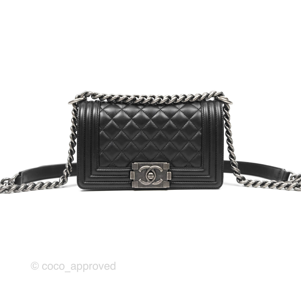 Chanel Small Boy Black Calfskin Ruthenium Hardware