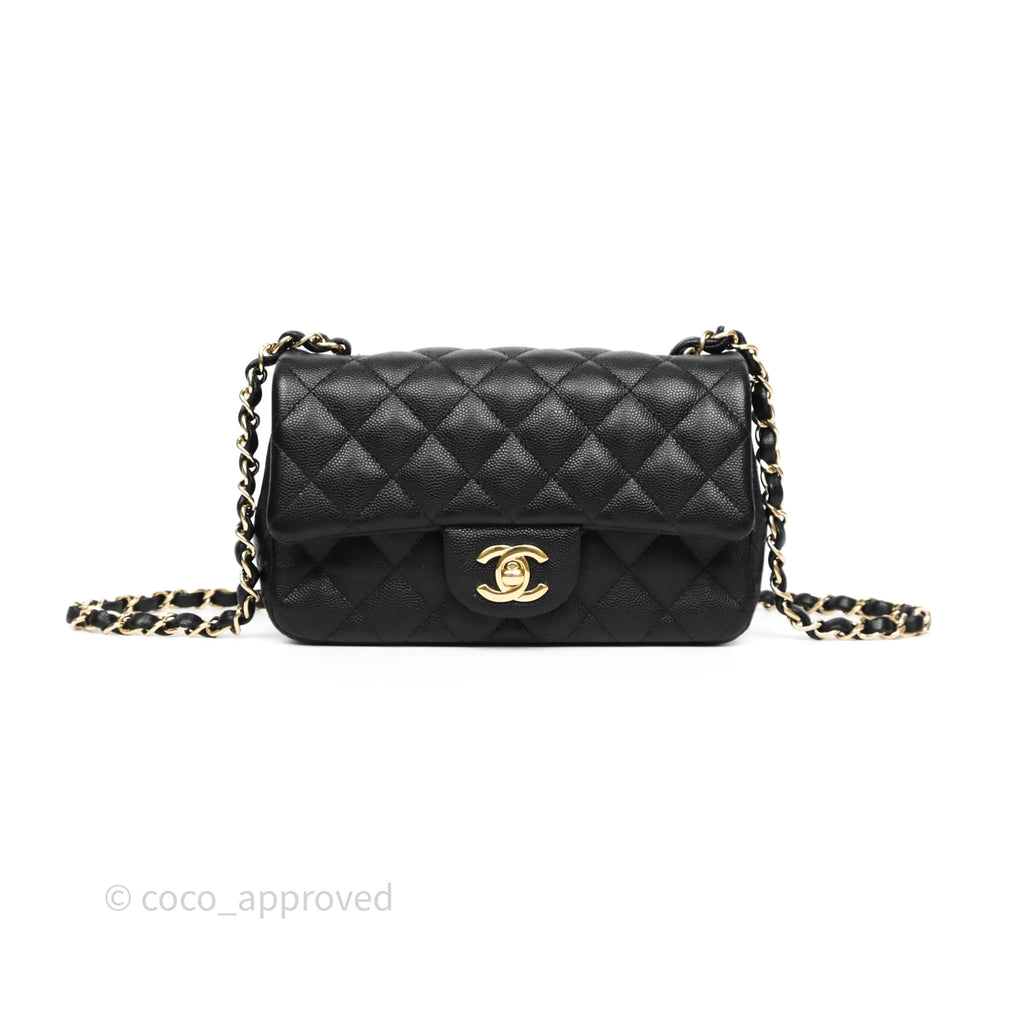 Chanel Mini Rectangular Quilted Black Caviar Gold Hardware