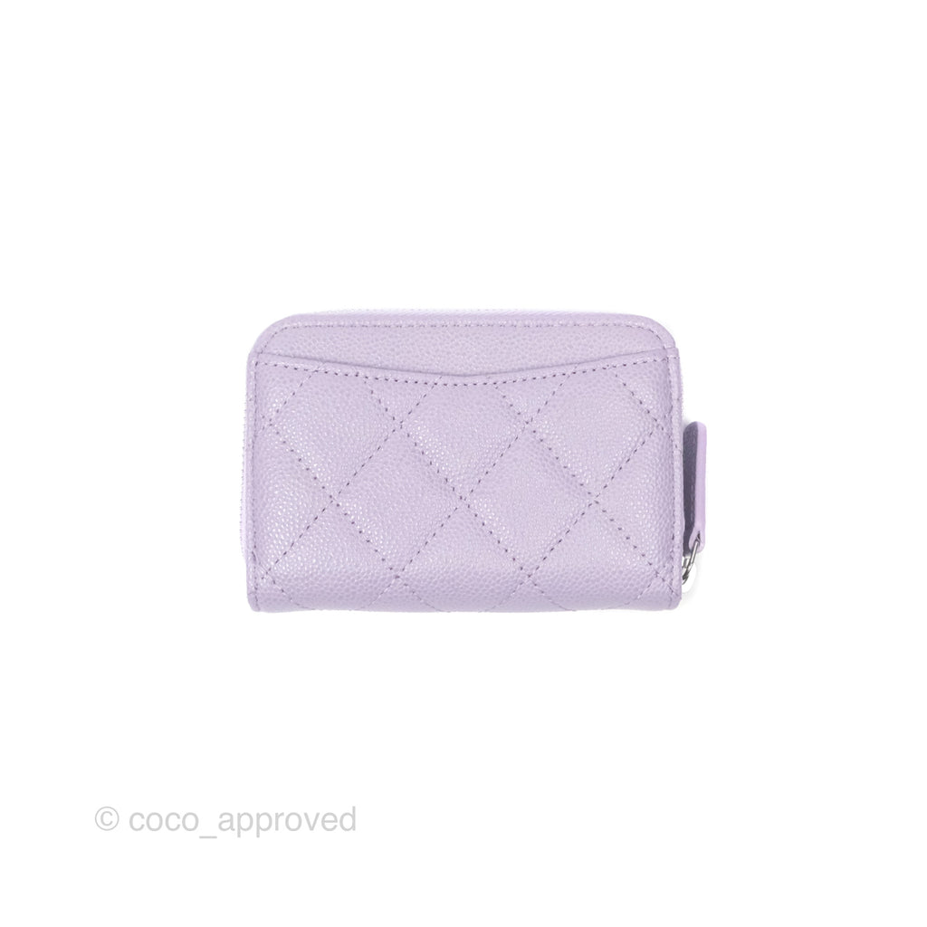 Chanel Quilted Zip Card Holder Purple Caviar Silver Hardware