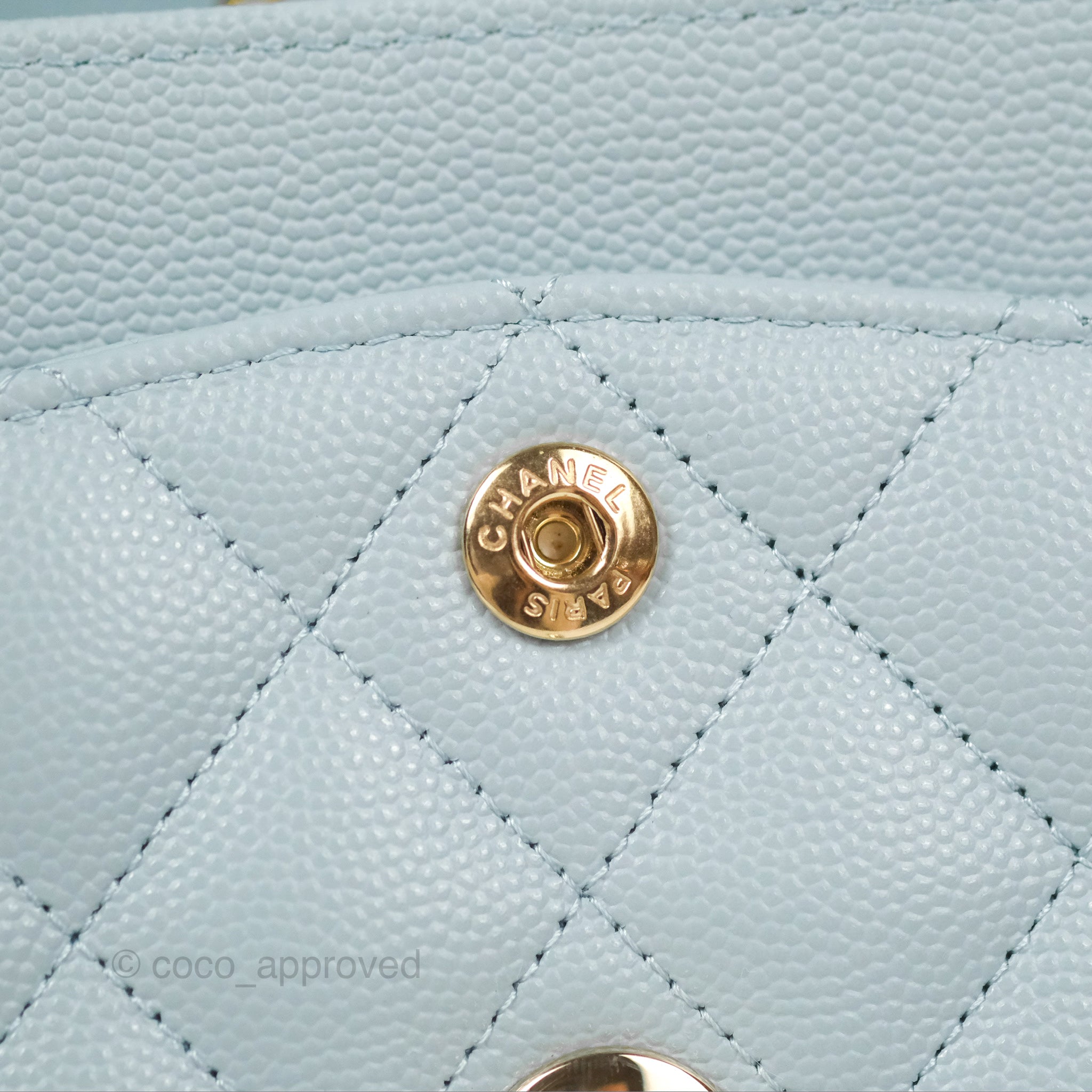 Chanel Small Classic Quilted Flap Light Blue Caviar Gold Hardware