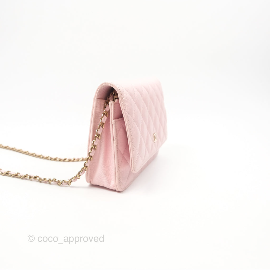 Chanel Quilted Classic Wallet on Chain WOC Pink Caviar Gold Hardware