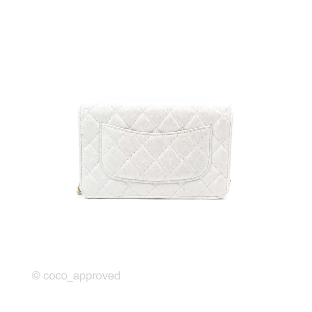 Chanel Quilted Classic Wallet on Chain WOC White Caviar Gold Hardware