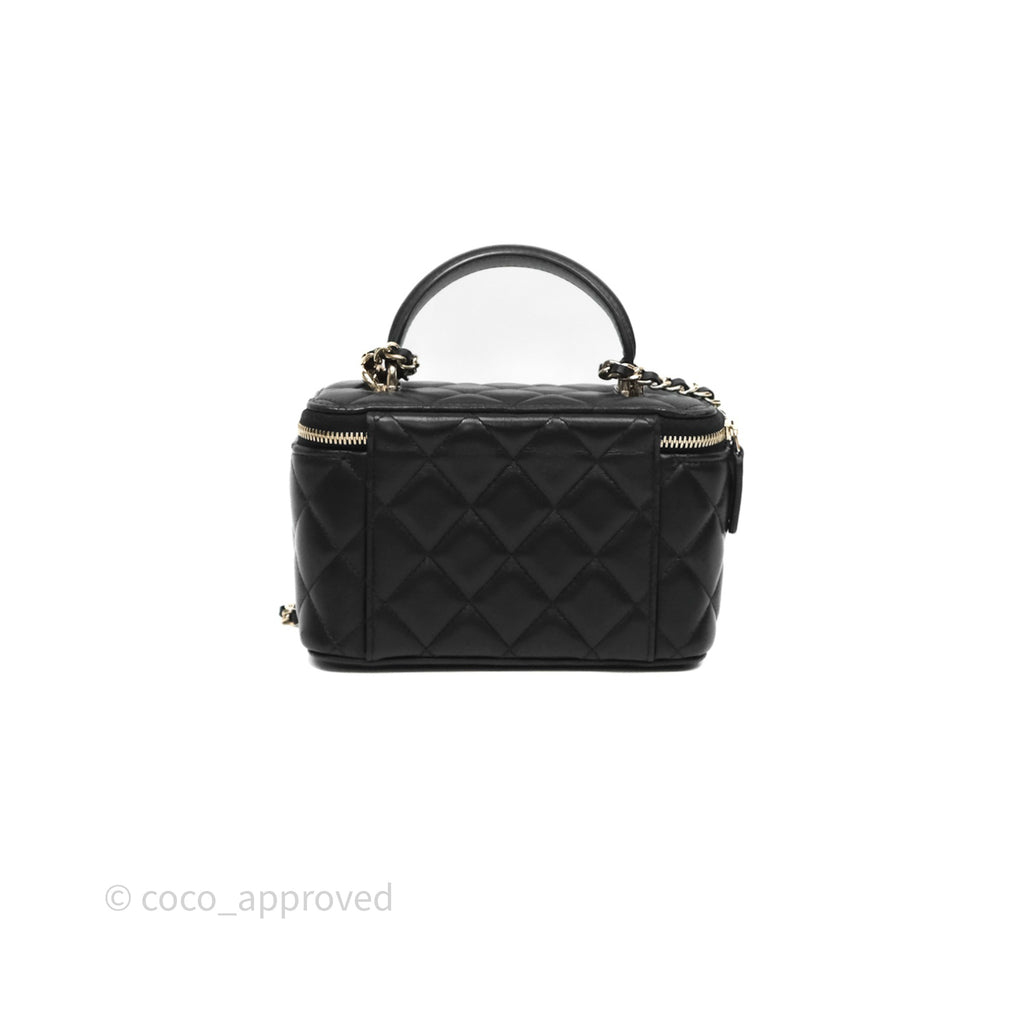 Chanel Vanity Rectangular Top Handle Black Lambskin Light Gold
