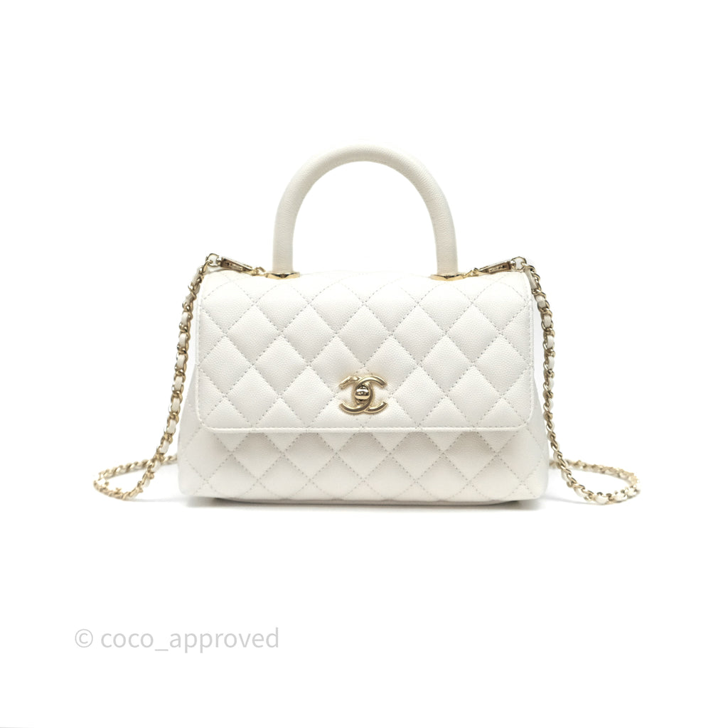 Chanel Small Coco Handle Quilted White Caviar Gold Hardware