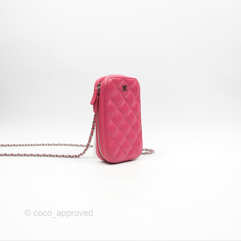 Chanel Quilted Phone Holder Pink Lambskin Silver Hardware