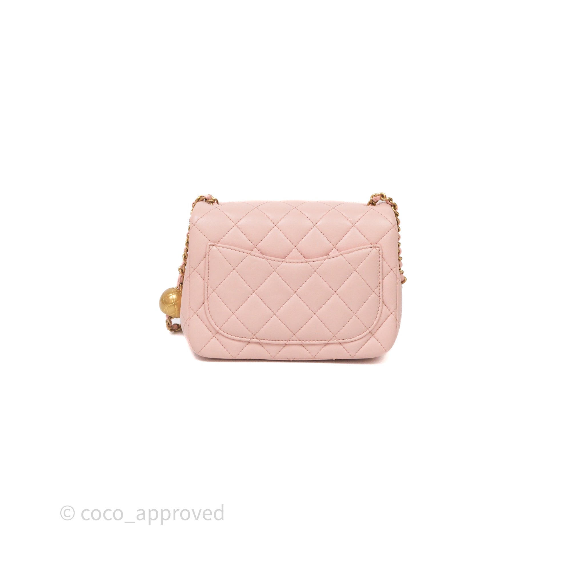 Chanel Pearl Crush Mini Square Quilted Pink Lambskin Aged Gold
