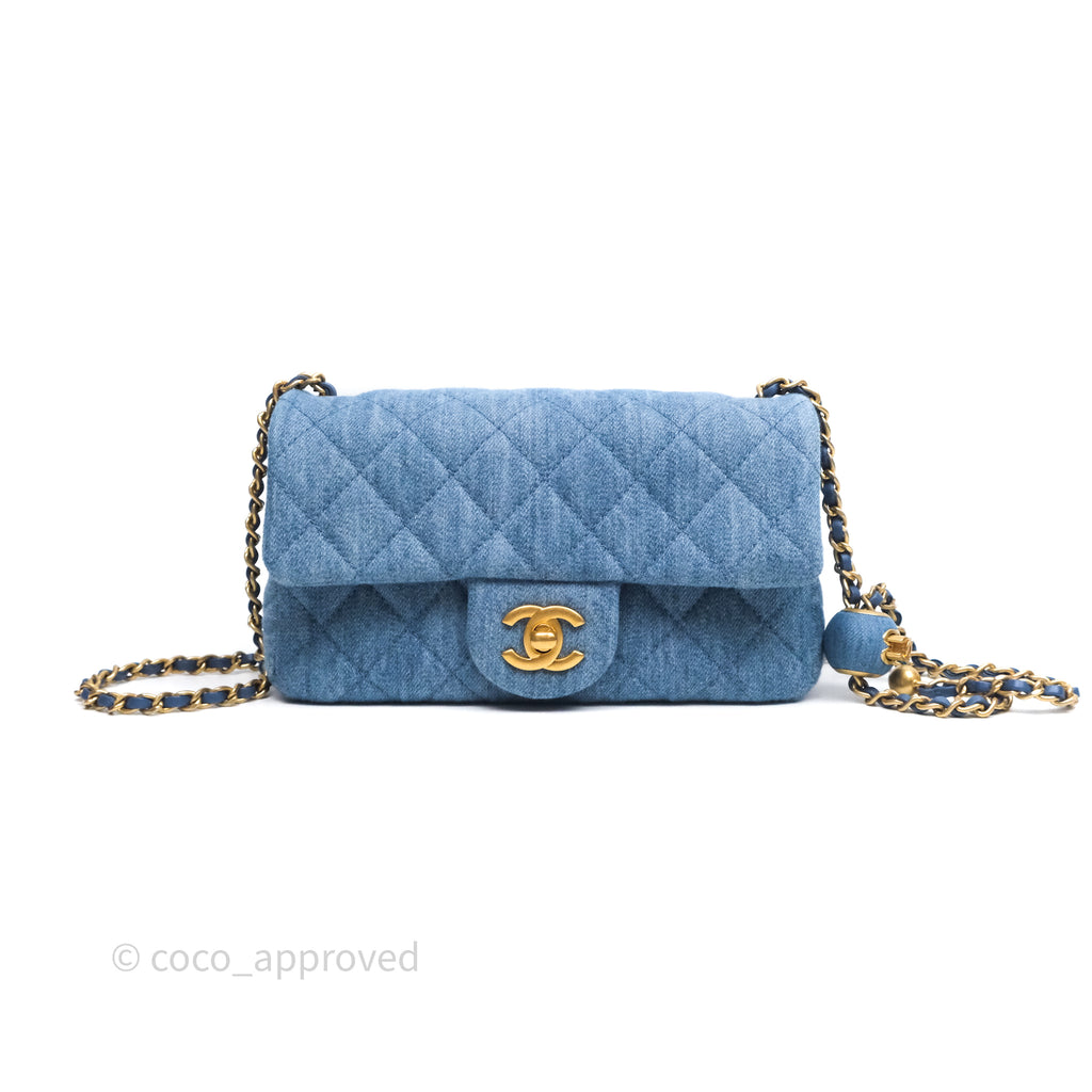 Chanel Mini Rectangular Pearl Crush Flap Quilted Denim Aged Gold Hardware