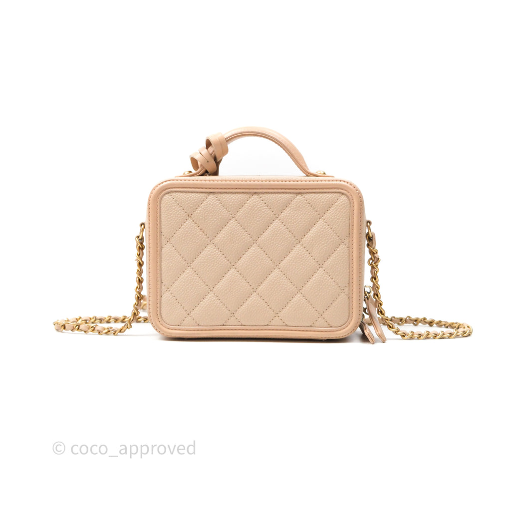 Chanel Quilted Small CC Filigree Vanity Case Beige Pink Caviar Gold Hardware