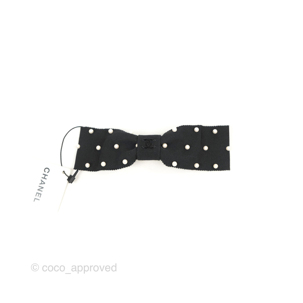 Chanel CC Pearl Ribbon Black Hair Barrette 23P