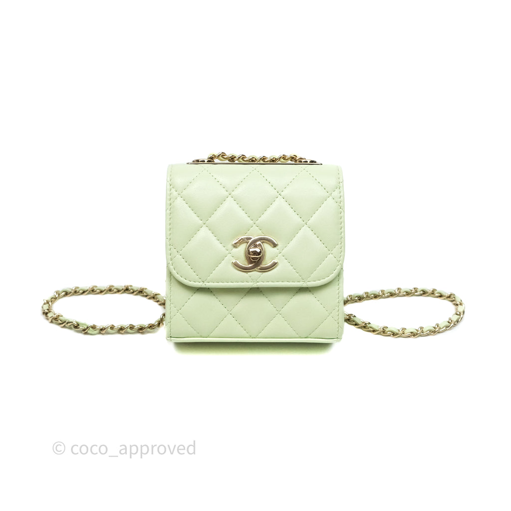 Chanel Mini Quilted Trendy CC Clutch With Chain Green Lambskin Gold Hardware