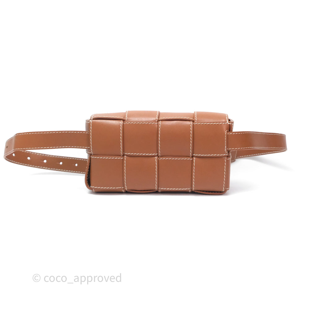 Bottega Veneta Cassette Belt Bag Intreccio Calfskin Wood/ Natural