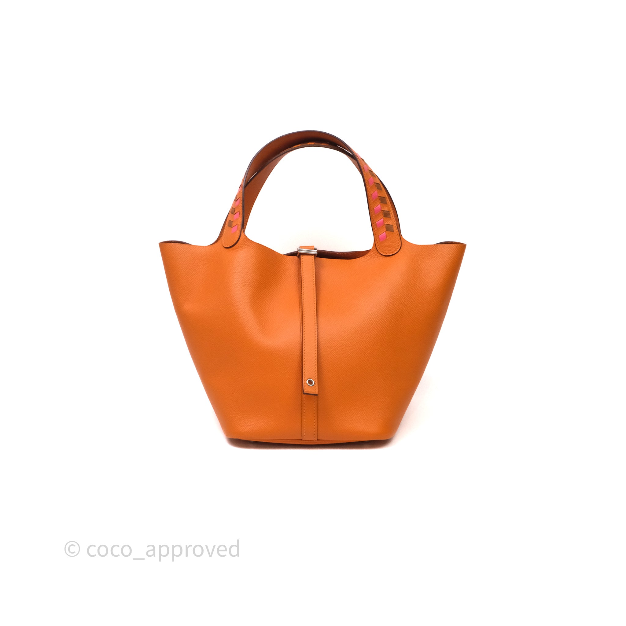 エルメス HERMES Hermès Tressage De Cuir Picotin Lock 22 Abricot I9/ Rose Azalée 8W