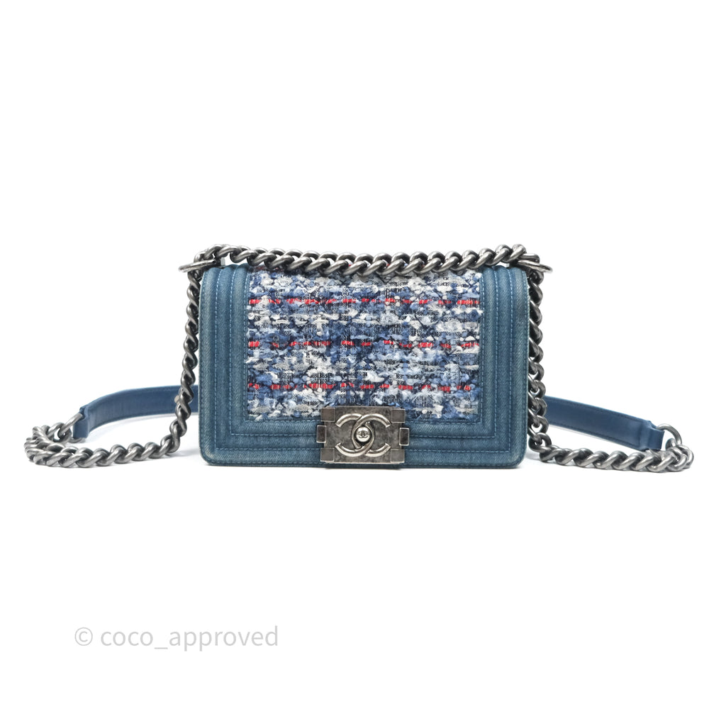Chanel Small Boy Blue Denim Tweed Ruthenium Hardware