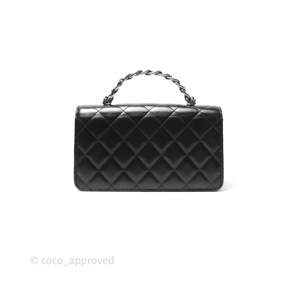 Chanel Mini Crystal Top Handle Wallet On Chain WOC Black Calfskin Gun Metal Hardware 23K