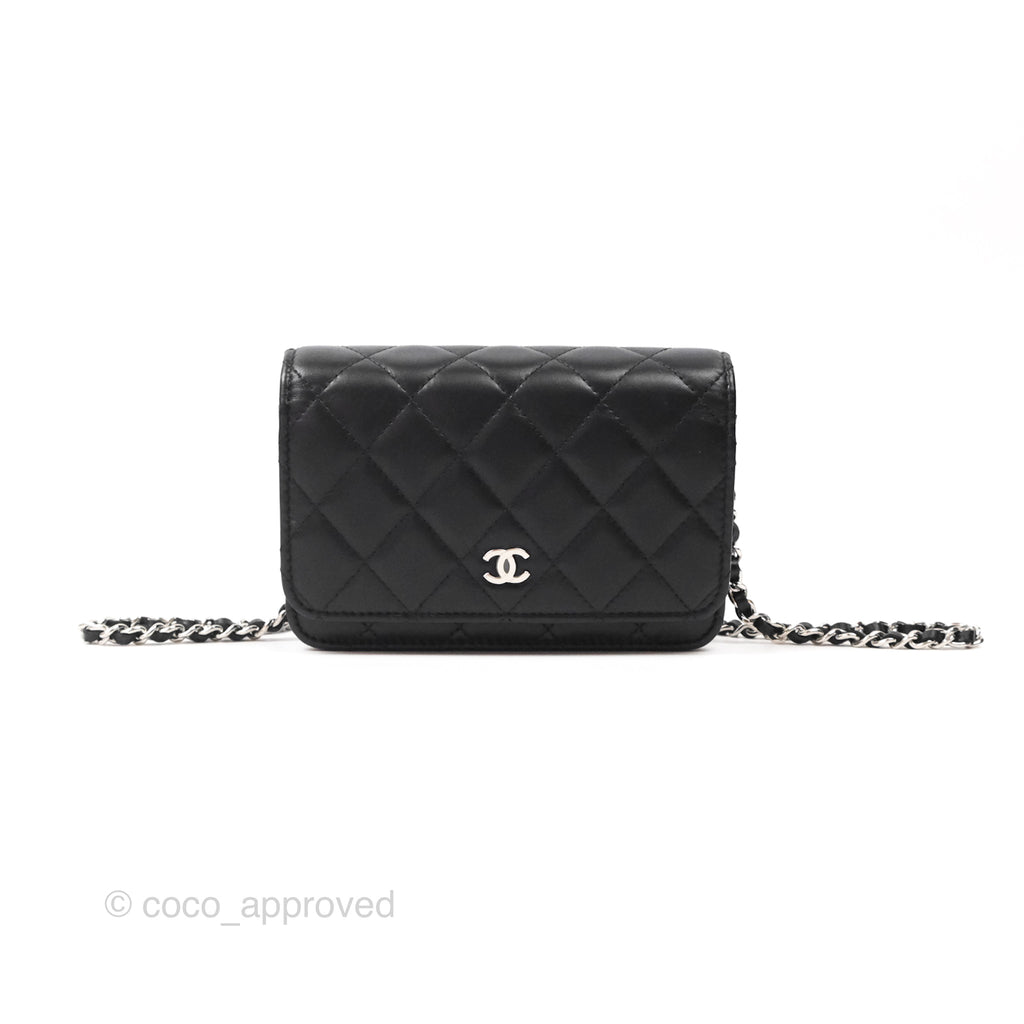 Chanel Quilted Mini Wallet on Chain WOC Black Lambskin Silver Hardware