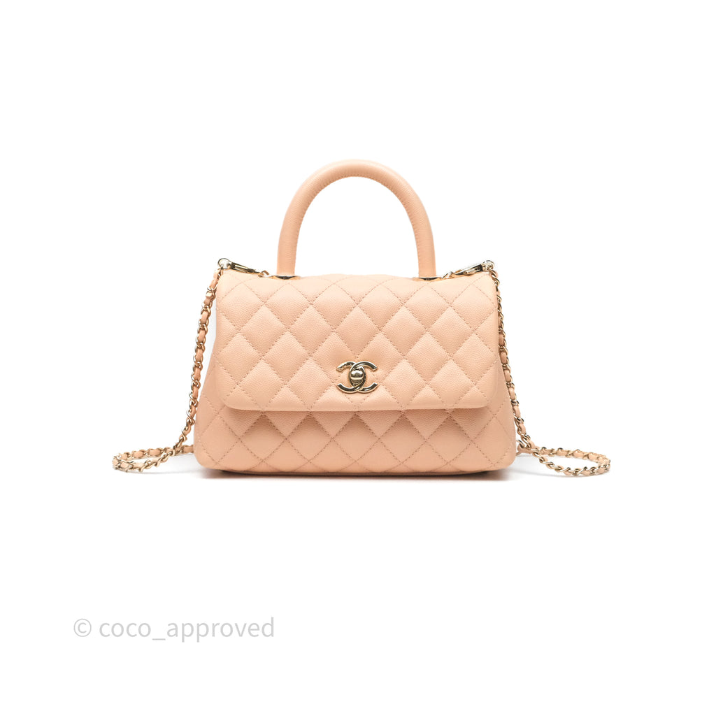 Chanel Small Coco Handle Quilted Pink Beige Caviar Gold Hardware