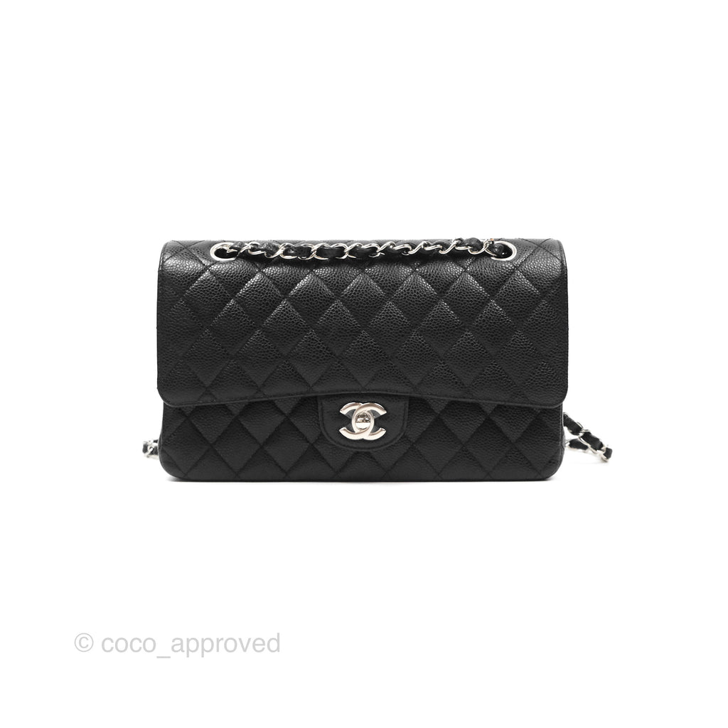 Chanel Classic M/L Medium Flap Quilted Black Caviar Silver Hardware