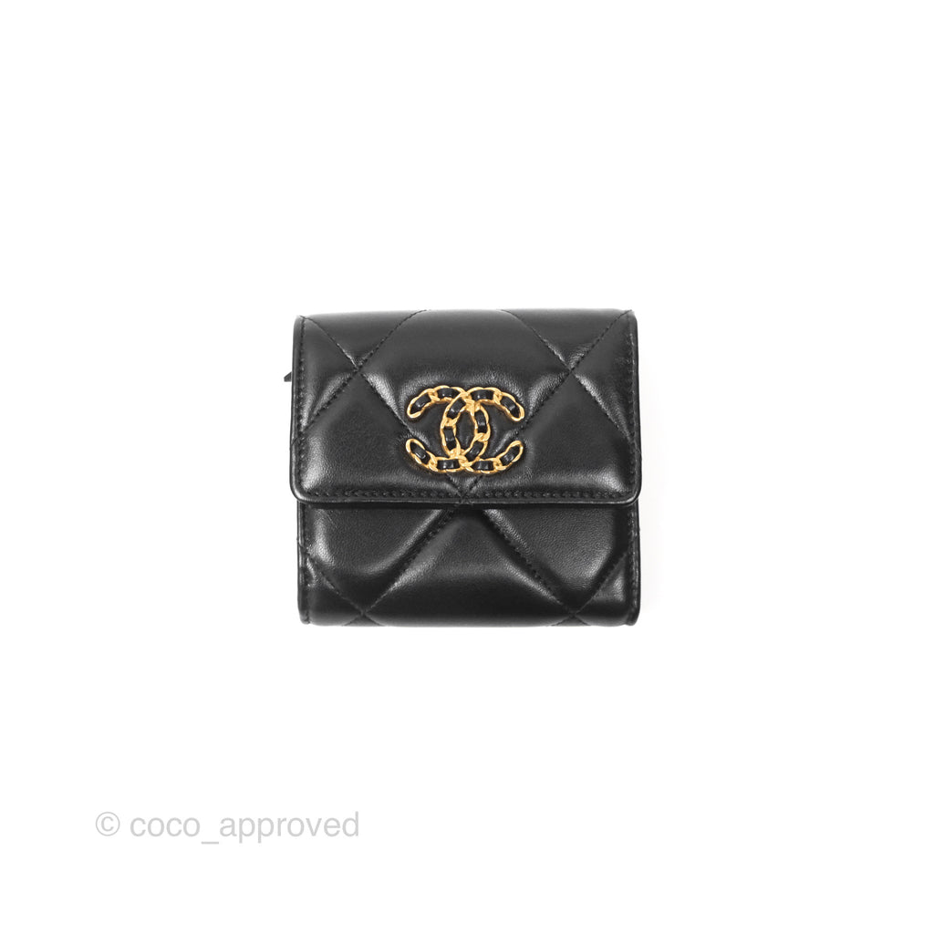 Chanel 19 Short Flap Wallet Black Lambskin