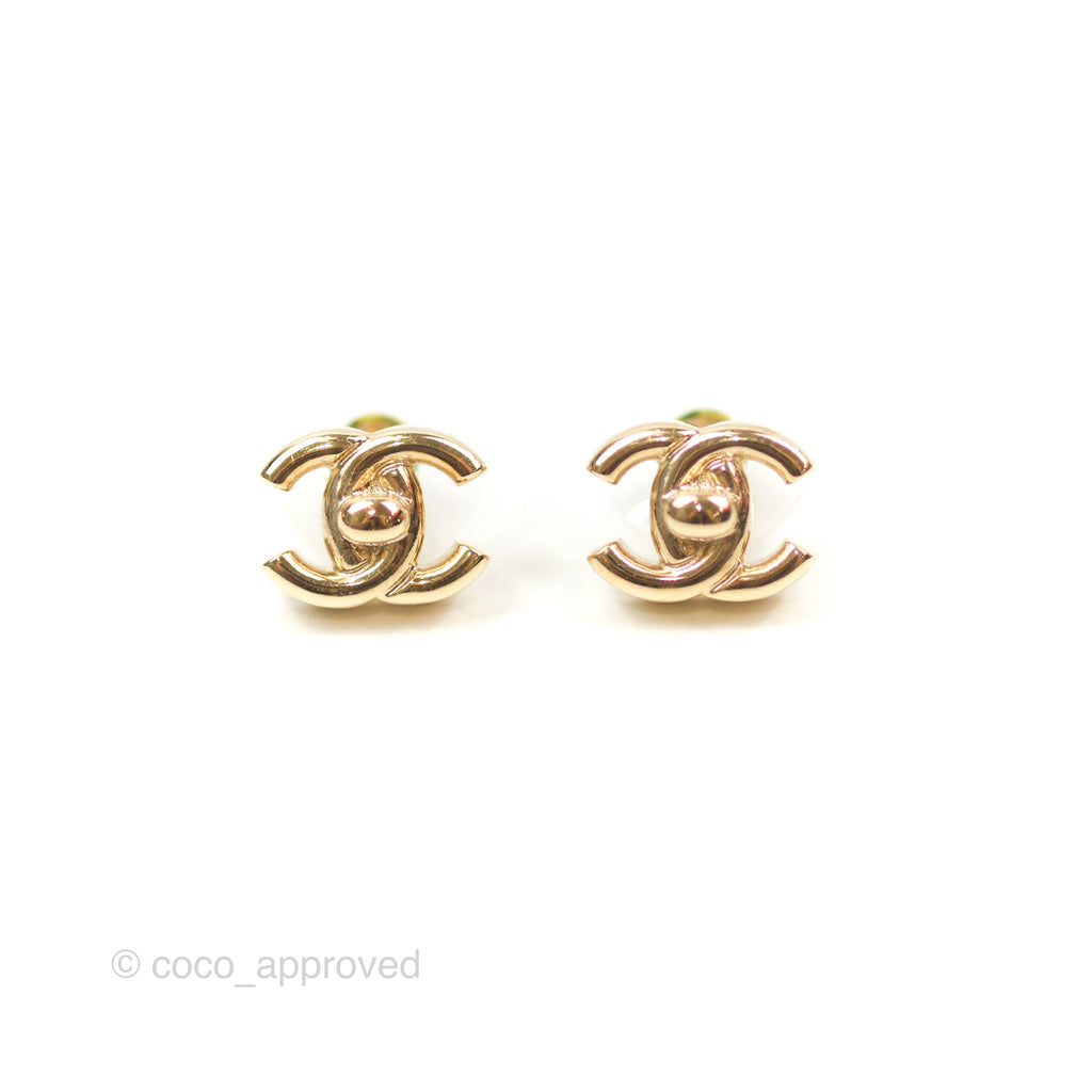 Chanel CC Turn Lock Earrings Gold Tone 21S