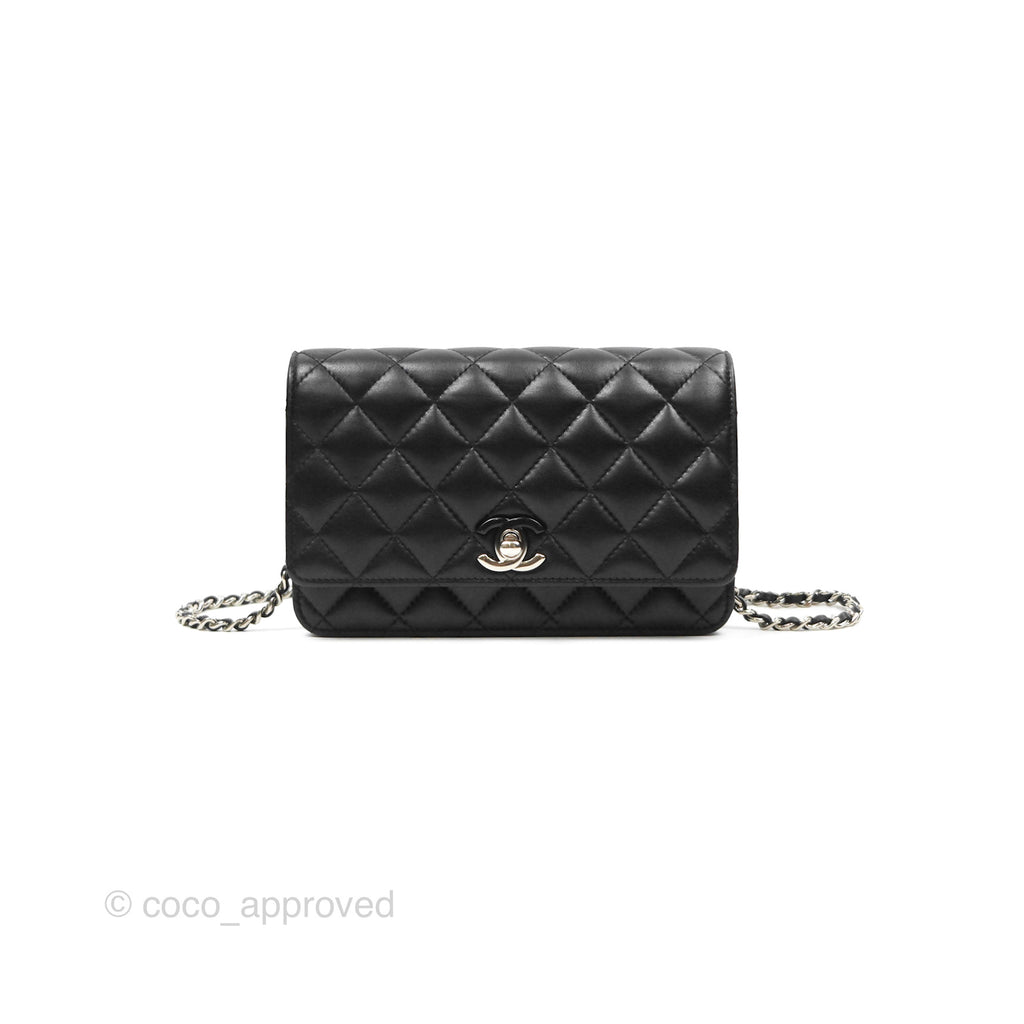 Chanel Gradient CC Wallet On Chain WOC Black Lambskin Silver Hardware