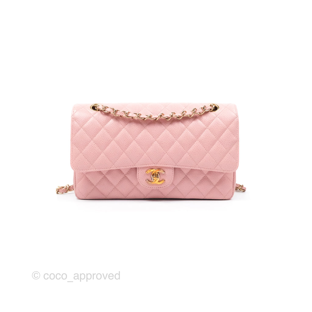 Chanel Vintage Classic M/L Medium Flap Quilted Sakura Pink Caviar 24K Gold Hardware