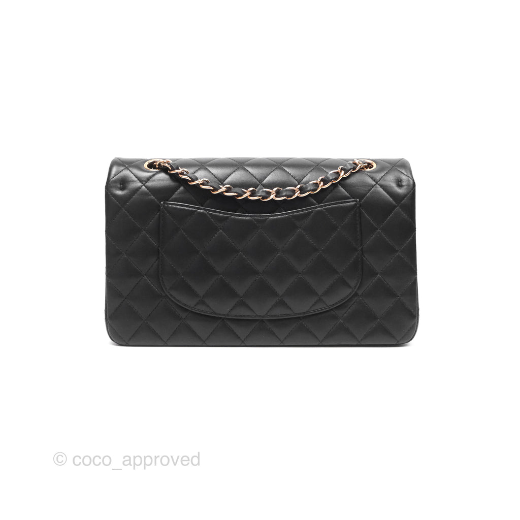 Chanel Classic M/L Medium Flap Quilted Black Lambskin Rose Gold Hardware