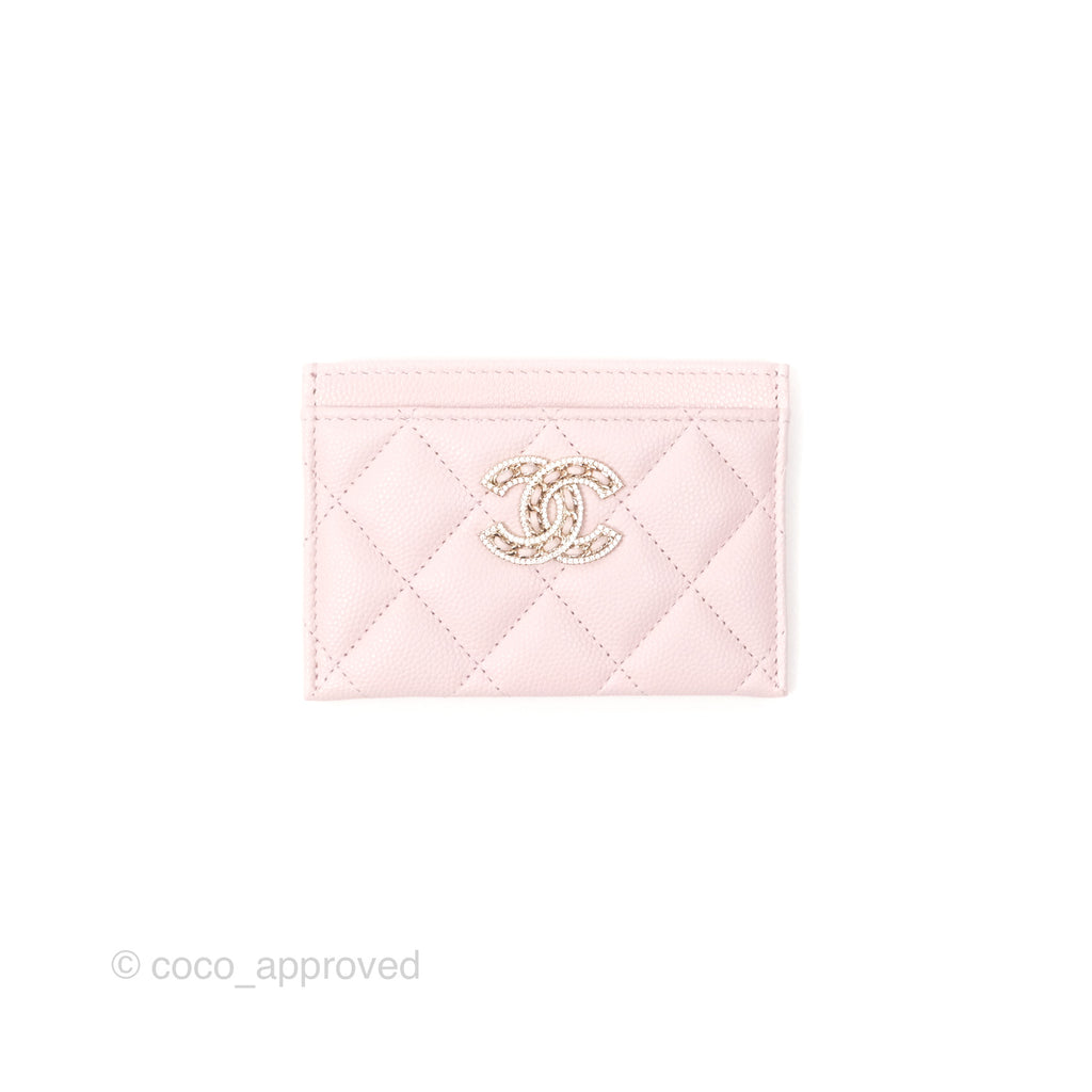 Chanel Quilted Flat Card Holder Light Pink Caviar