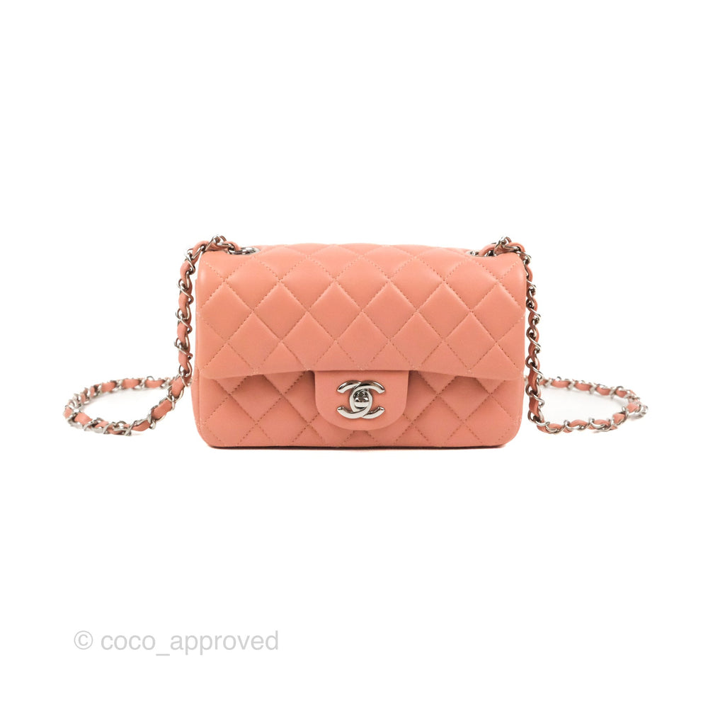 Chanel Quilted Mini Rectangular Flap Salmon Pink Lambskin Silver Hardware