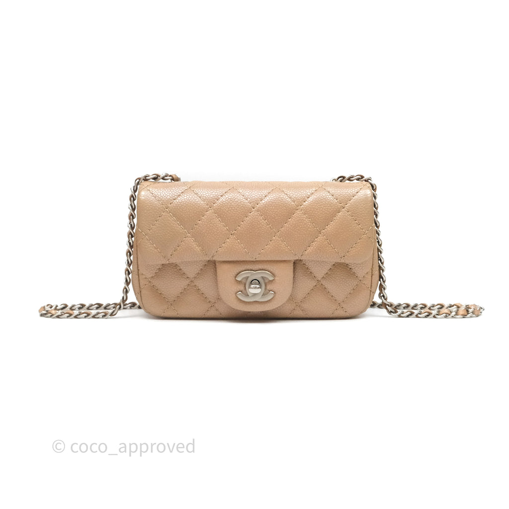 Chanel Quilted Extra Mini Rectangular Flap Beige Caviar Matt Silver Hardware