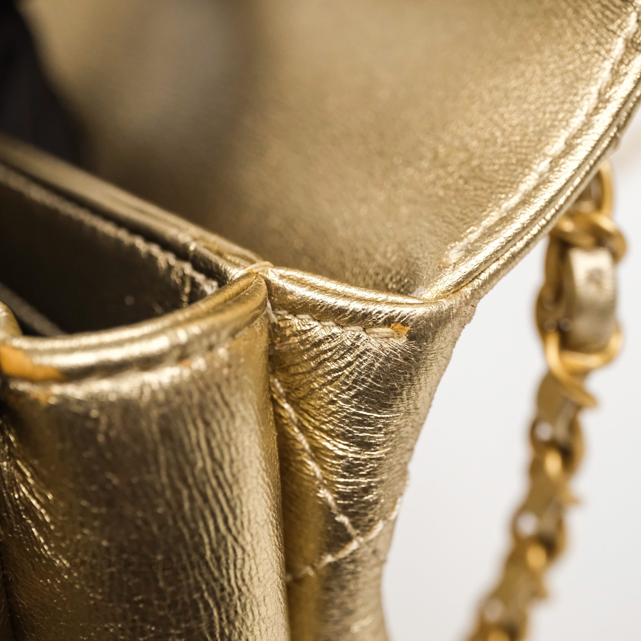 Chanel Mini Crystal Logo Handle Flap Bag Metallic Gold Lambskin