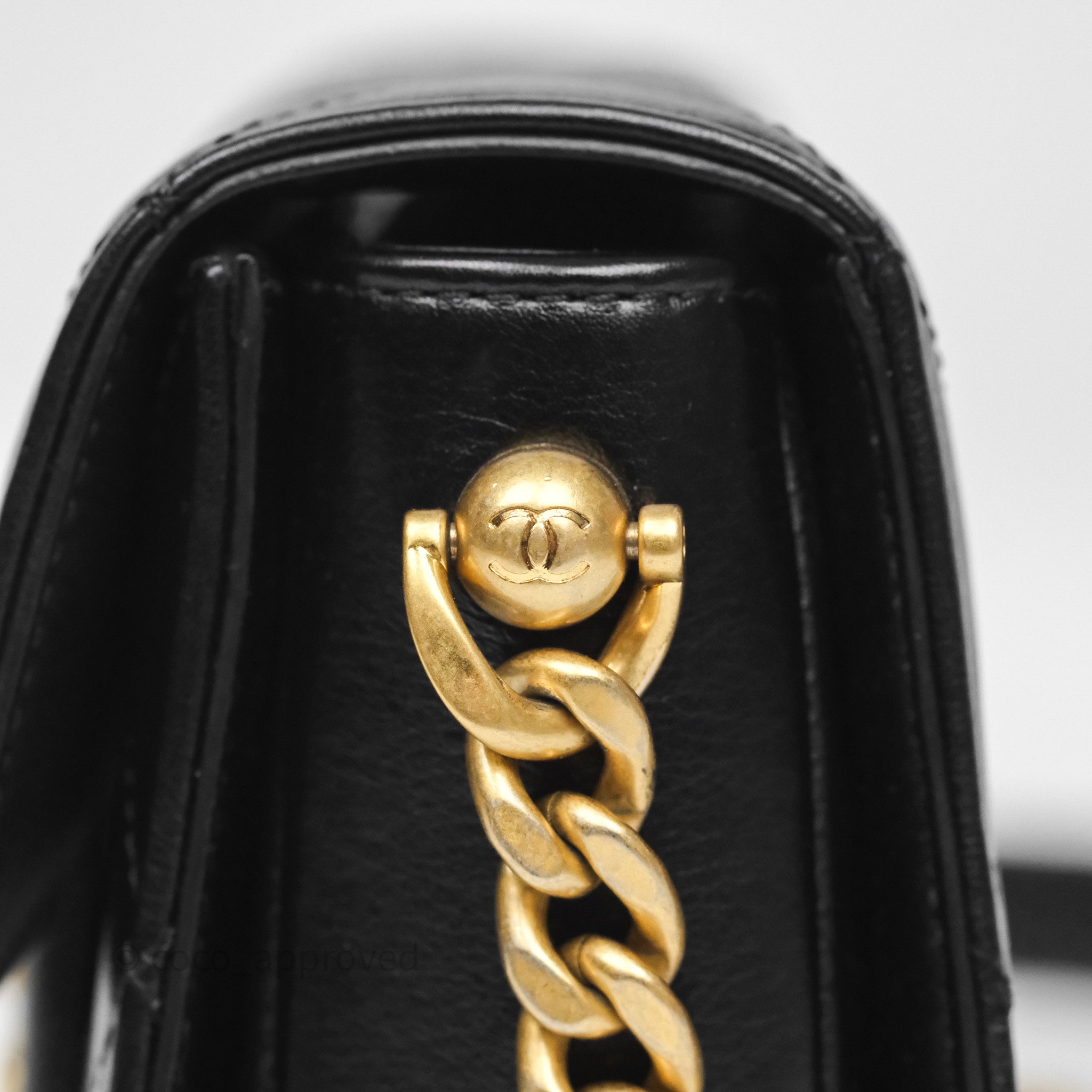 Chanel Mini Moon Messenger Bag Black Calfskin Aged Gold Hardware