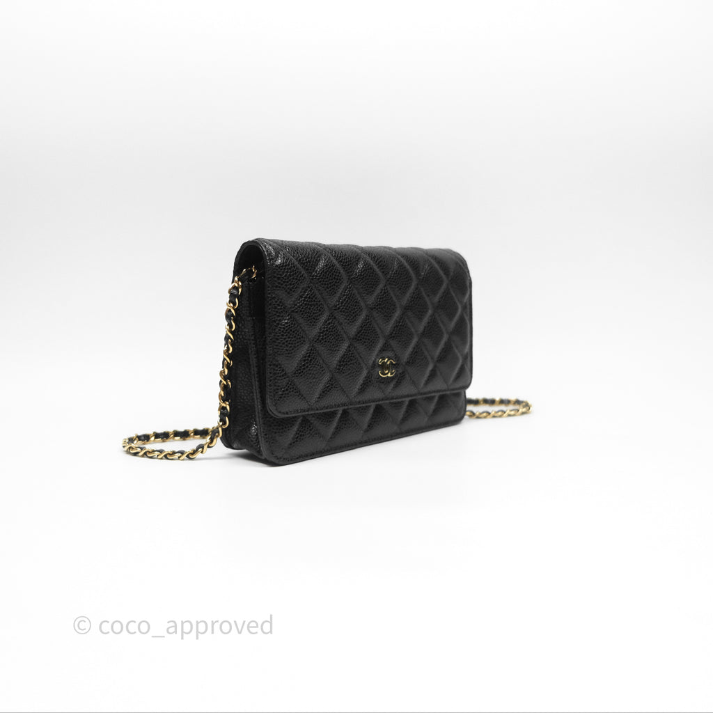 Chanel Classic Wallet On Chain WOC Quilted Black Caviar Gold Hardware