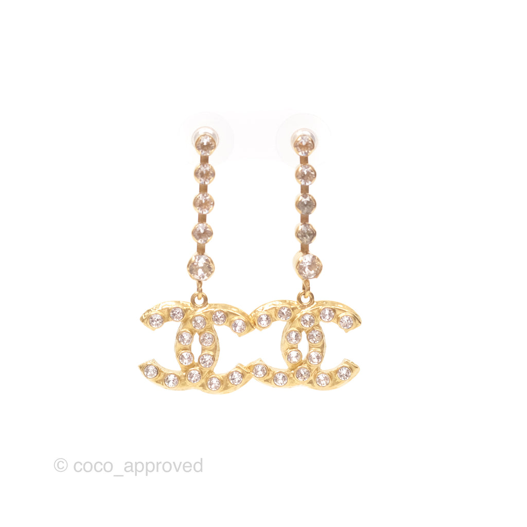 Chanel Crystal CC Drop Earrings Gold Tone 20S 