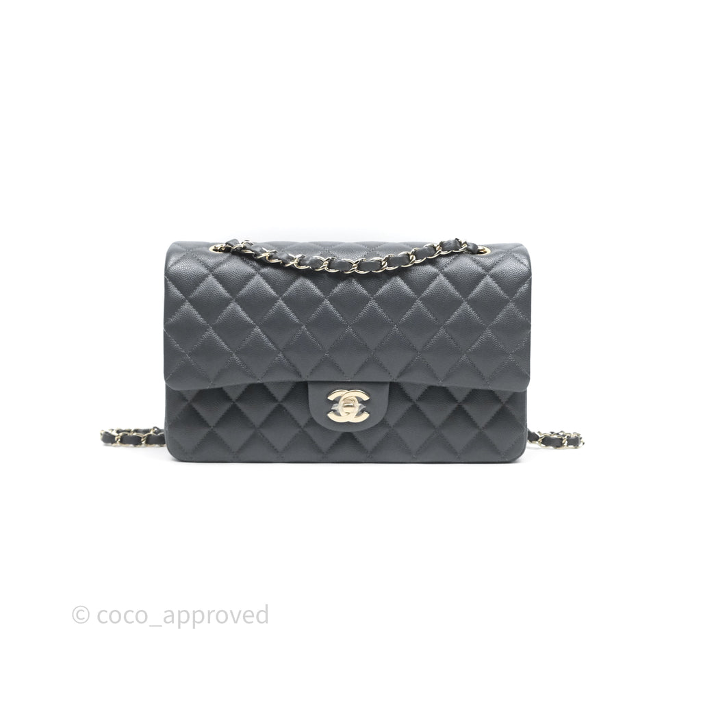 Chanel Classic M/L Medium Flap Quilted Dark Grey Caviar Gold Hardware