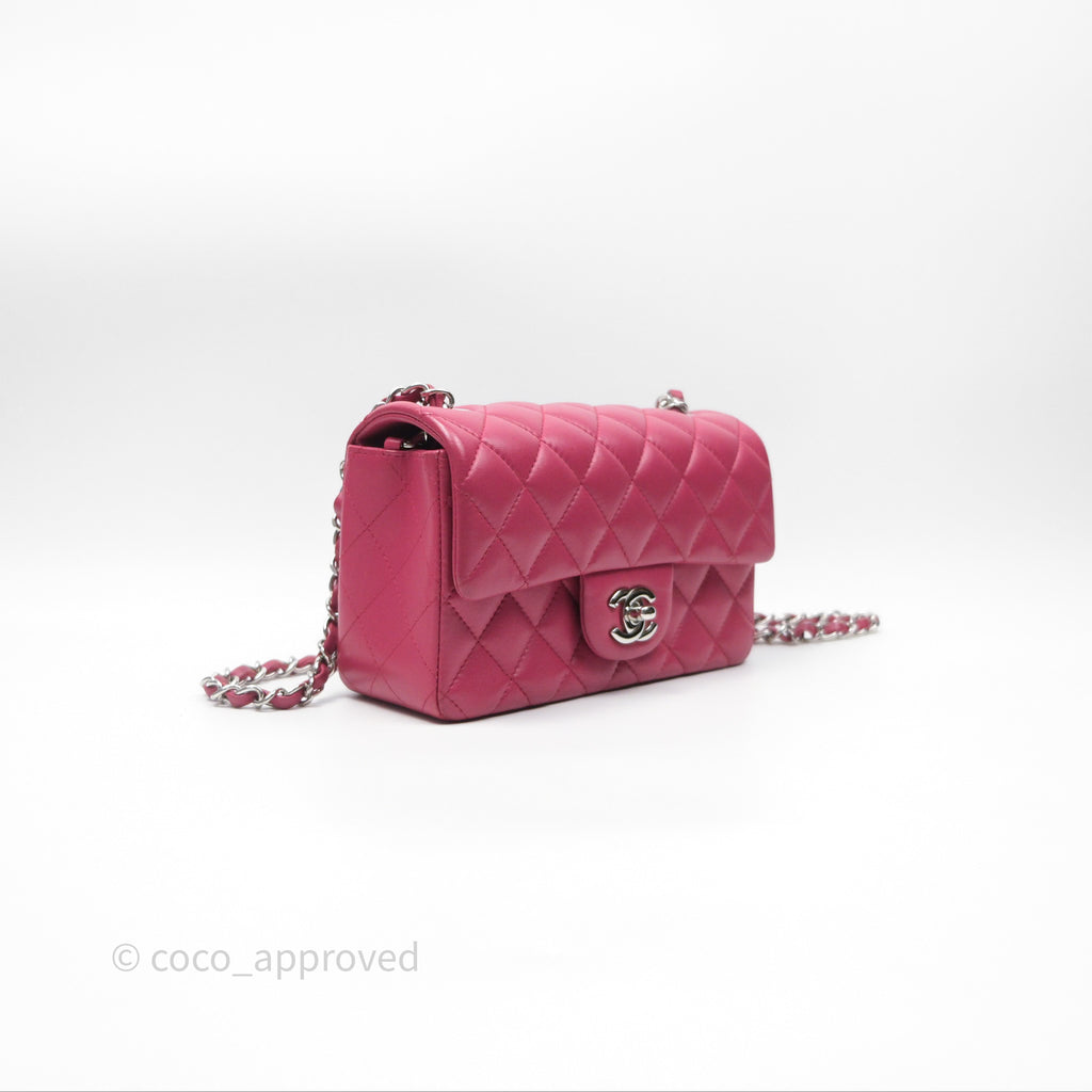 Chanel Quilted Mini Rectangular Flap Dark Pink Lambskin Silver Hardware