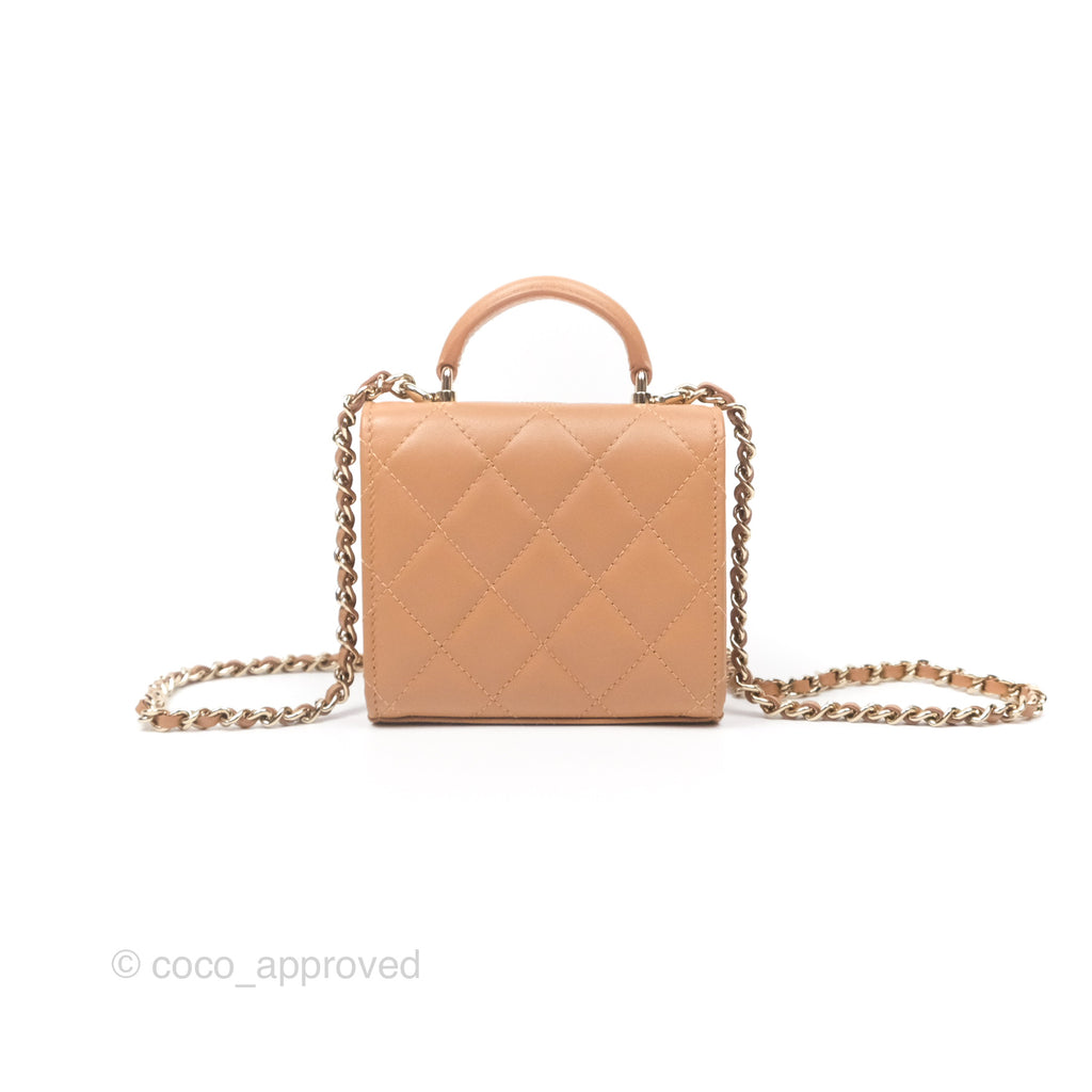 Chanel Mini Handle Clutch With Chain Caramel Lambskin Gold Hardware