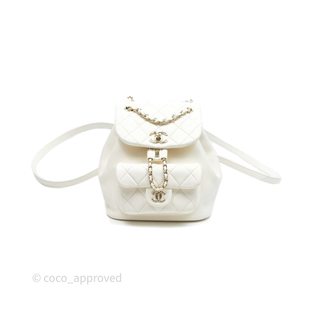 Chanel Quilted Small Duma Drawstring Backpack White Calfskin Gold Hardware