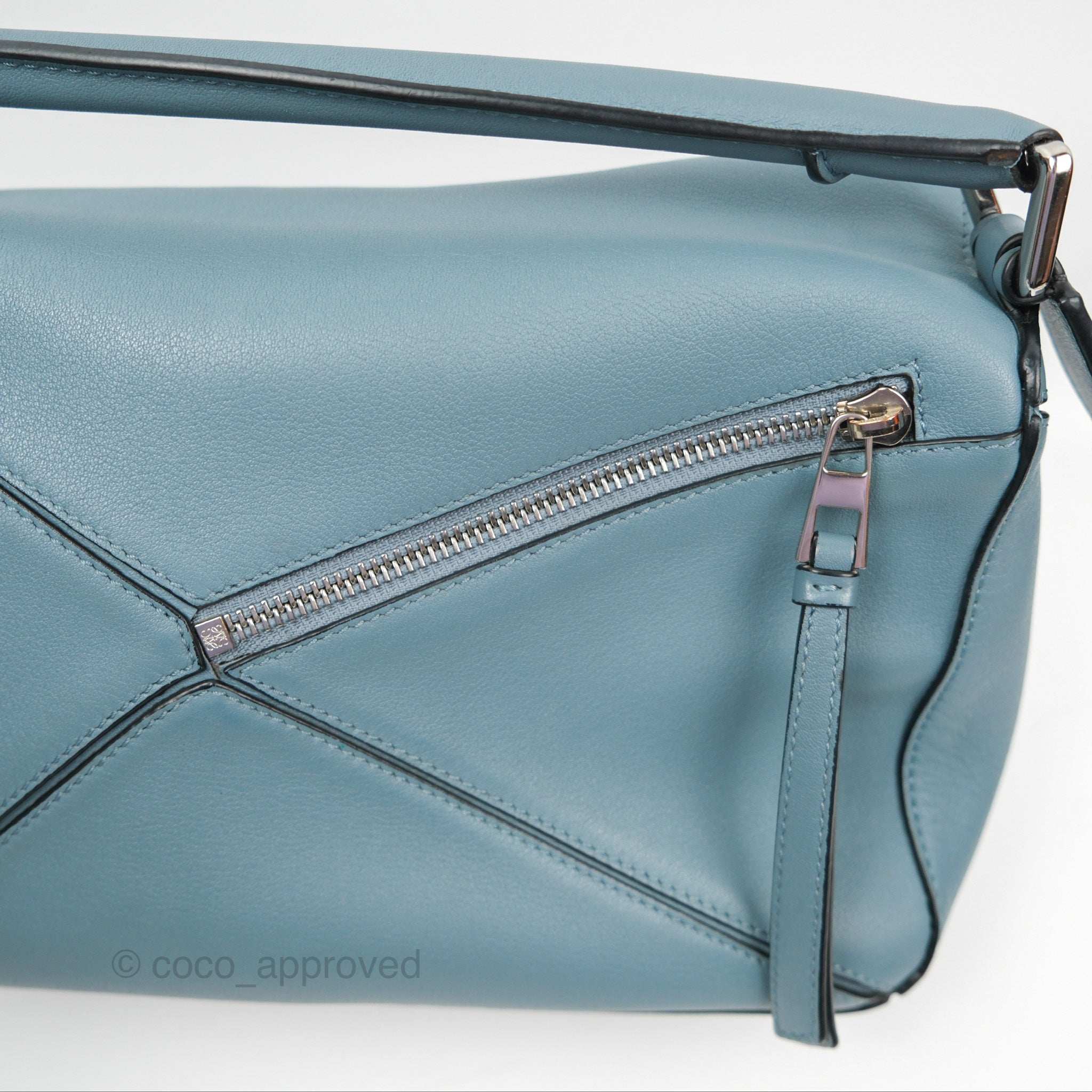 Loewe Small Puzzle Bag Stone Blue Calfskin Silver Hardware Coco