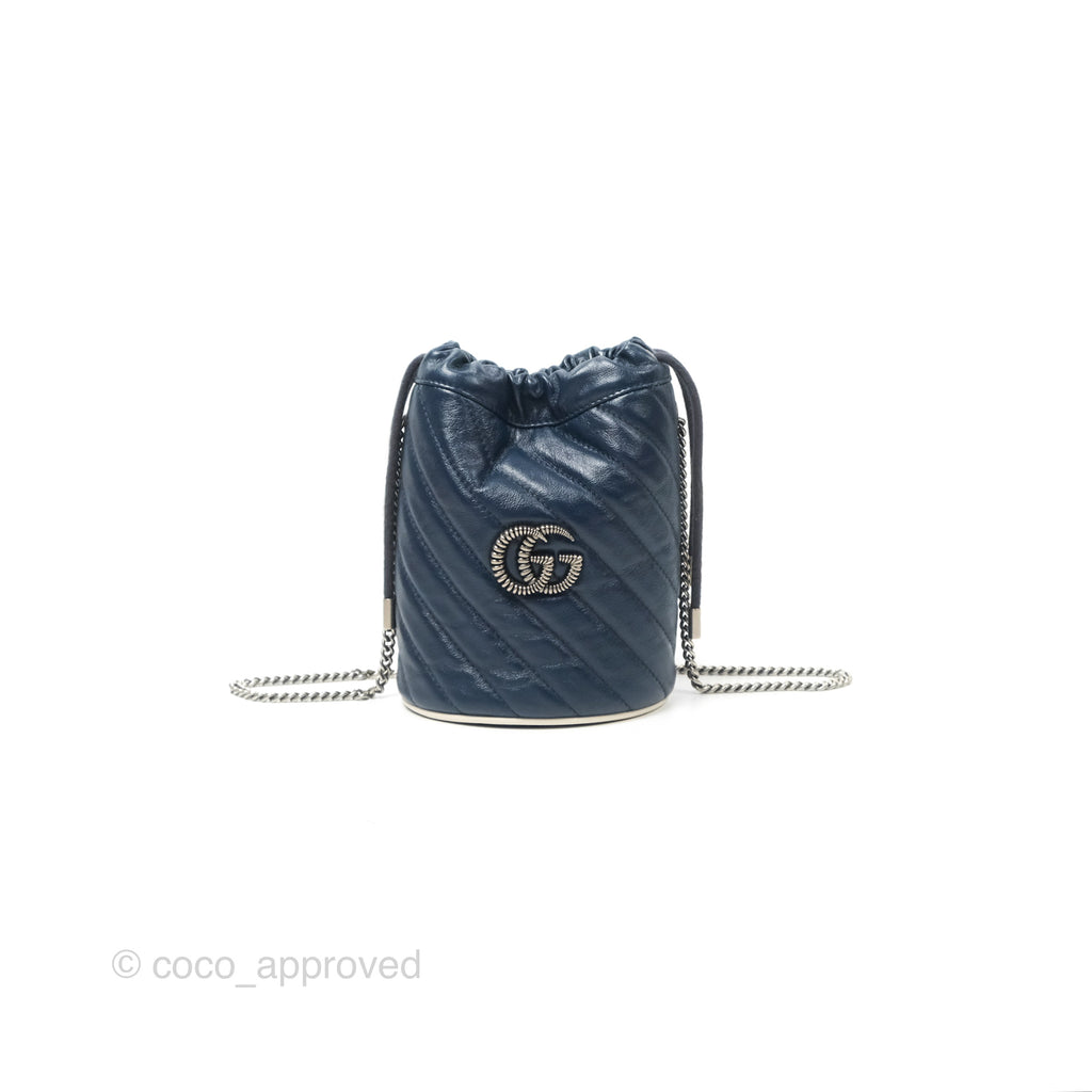 Gucci Mini GG Marmont Leather Bucket Bag Navy