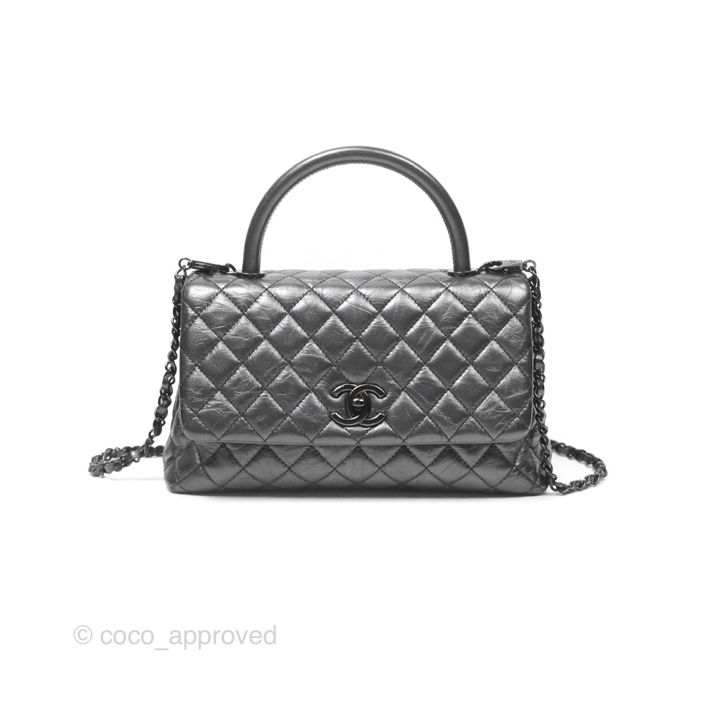 Chanel Medium Coco Handle Quilted Aged Calfskin Iridescent Dark Grey So Black Hardware