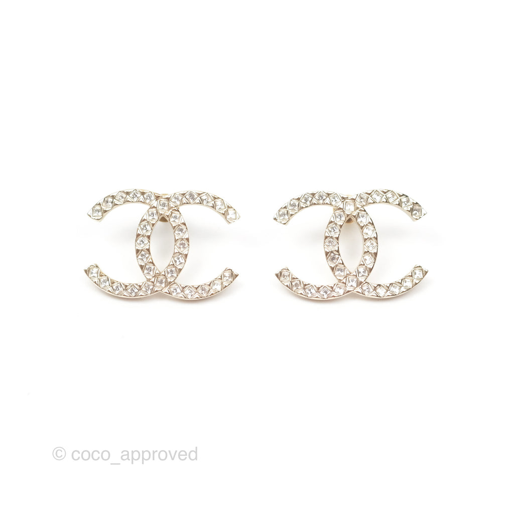 Chanel Crystal CC Earrings Gold Tone 20A