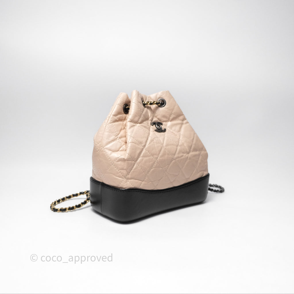 Chanel Small Gabrielle Backpack Beige Black Aged Calfskin