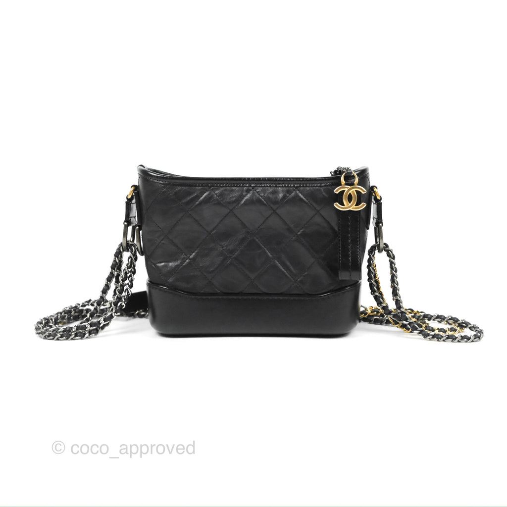 Chanel Quilted Small Gabrielle Hobo Black Aged Calfskin