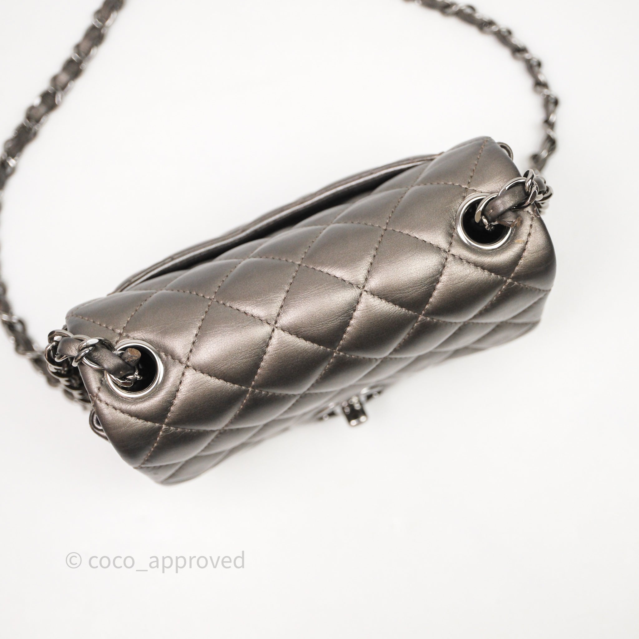Chanel Mini Square Metallic Dark Grey Lambskin Dark Silver