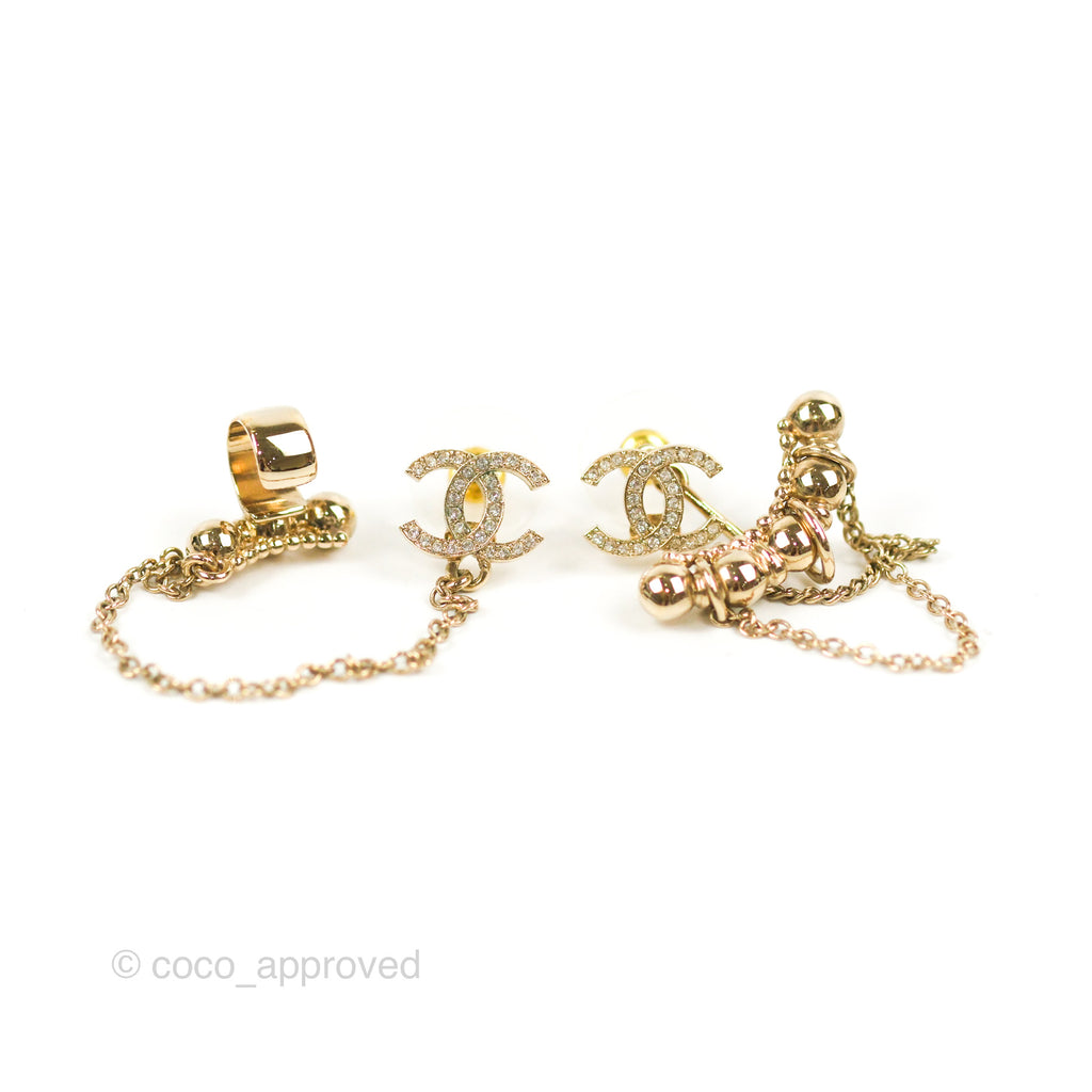 Chanel Crystal CC Earrings Earcuff Gold Tone 22C