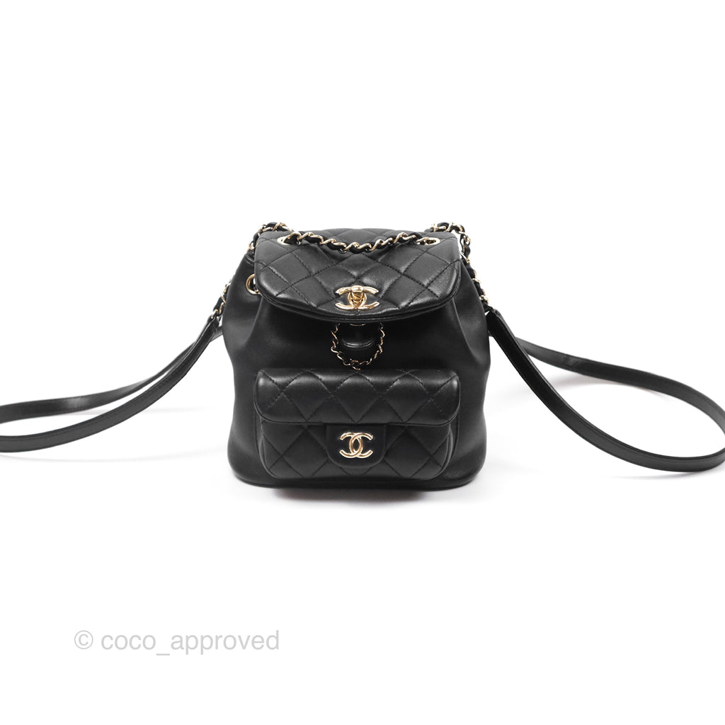 Chanel Quilted Small Duma Drawstring Backpack Black Lambskin