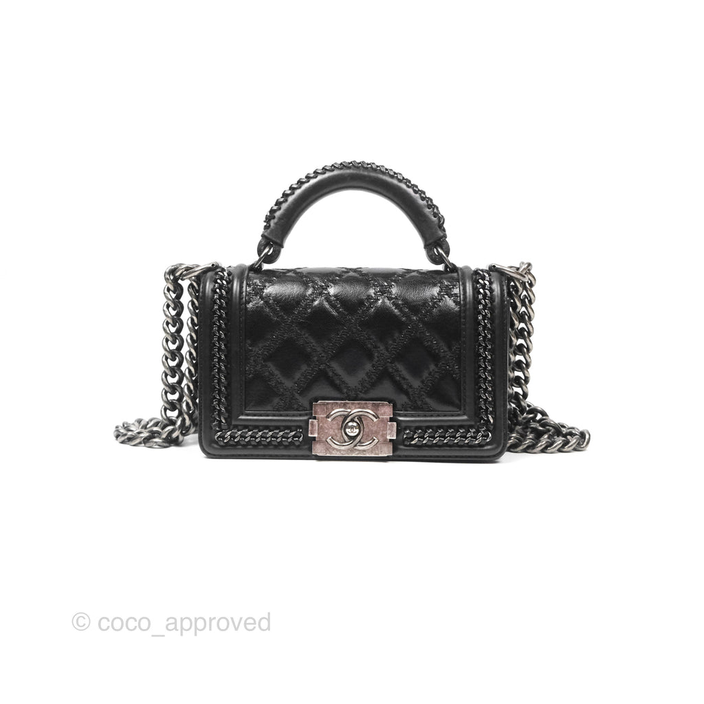 Chanel Small Chain Around Top Handle Boy Black Calfskin Ruthenium Hardware