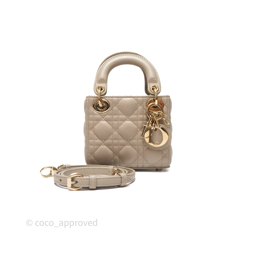 Christian Dior Micro Lady Dior Cannage Beige Lambskin Gold Hardware